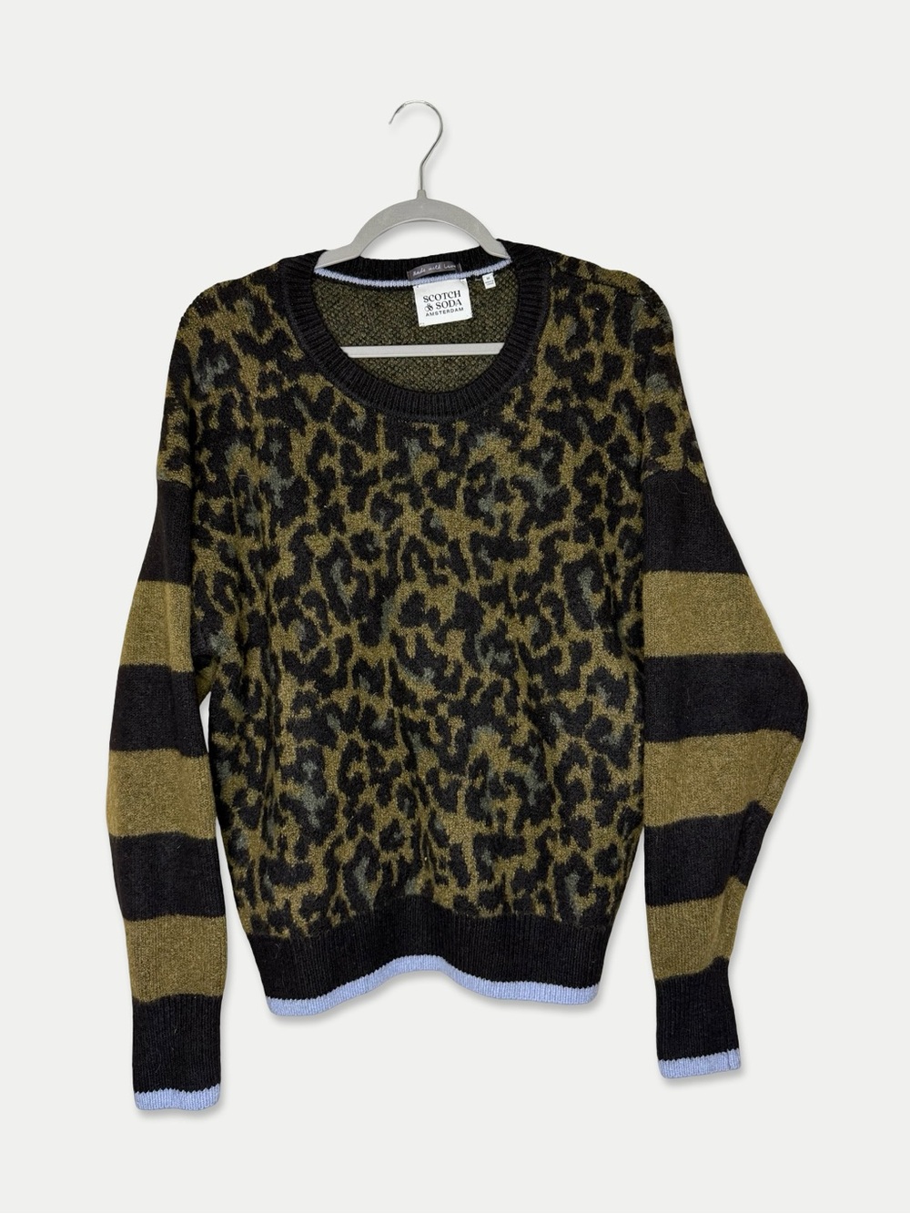Scotch & Soda Oversized Sweater Size M Multicolor Animal Print Striped Sleeves